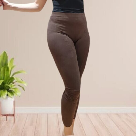 H&M Suedette Chocolate Brown Moto Leggings- XS- Like New - Picture 1 of 13